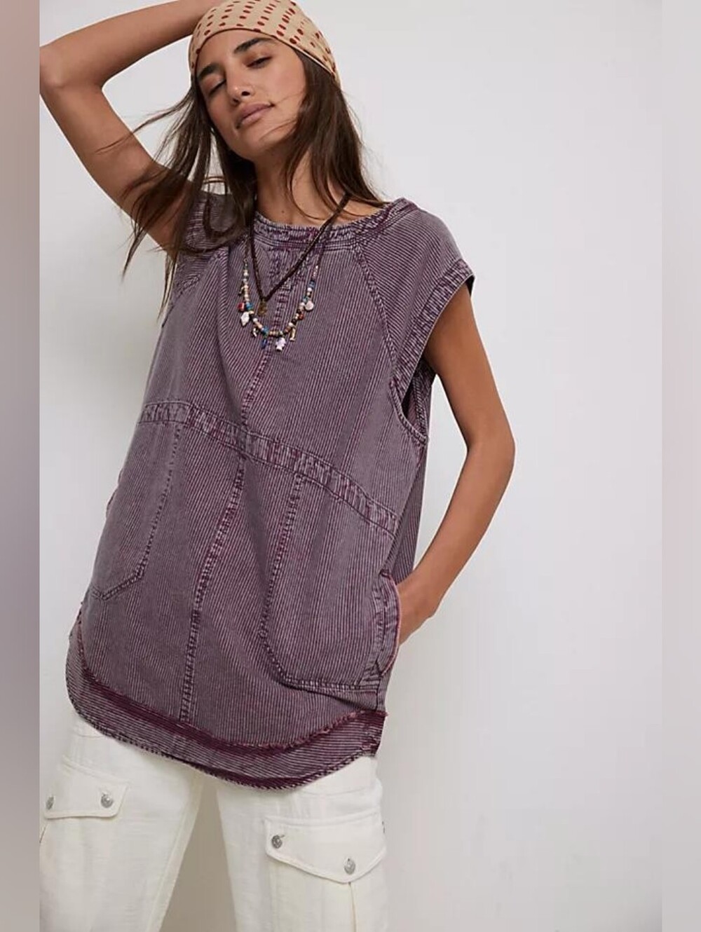 We The Free Madison Smock Tank, Rare Pink Mineral Wash Railroad Stripe, L